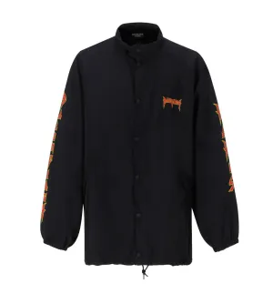 Balenciaga Logo Printed Buttoned Drawstring Windbreaker Jacket