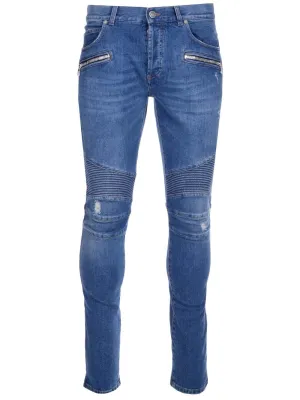 Balmain Biker Distressed Skinny Jeans