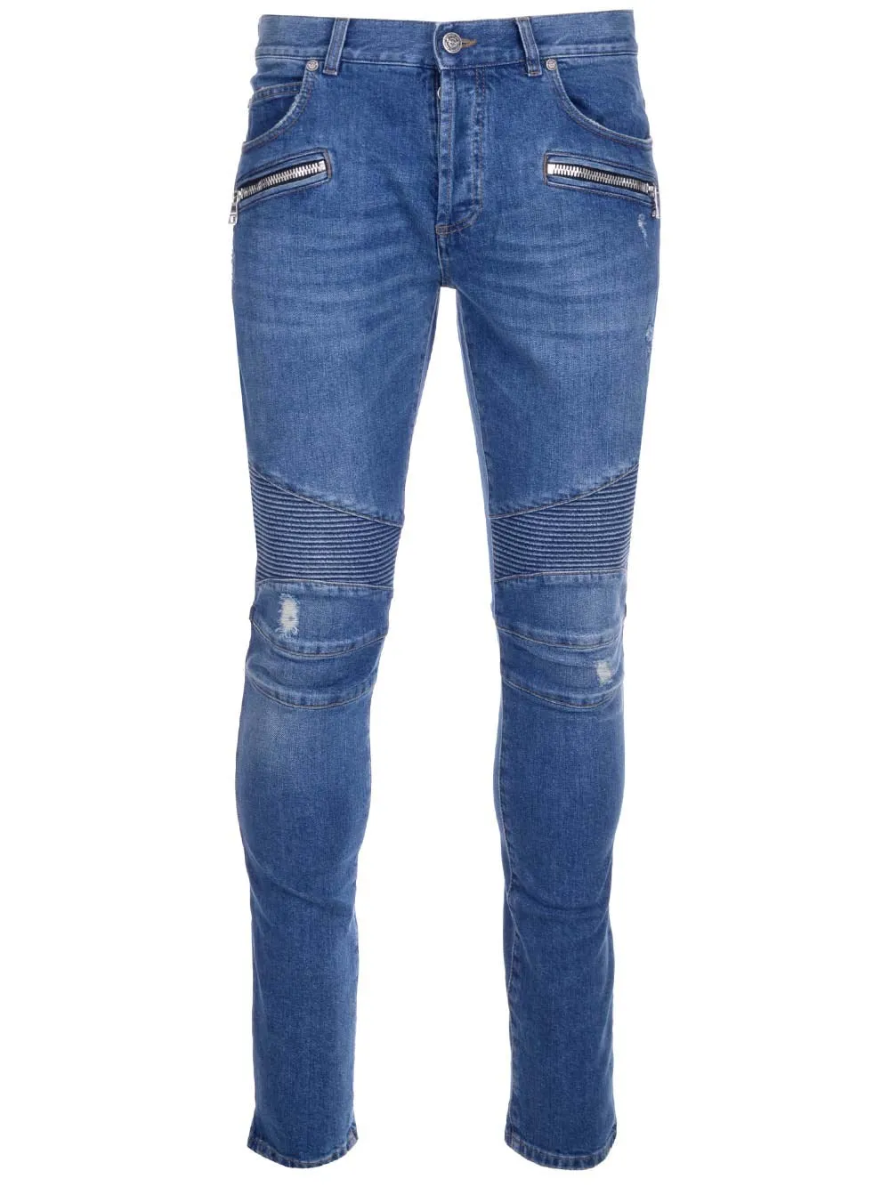 Balmain Biker Distressed Skinny Jeans