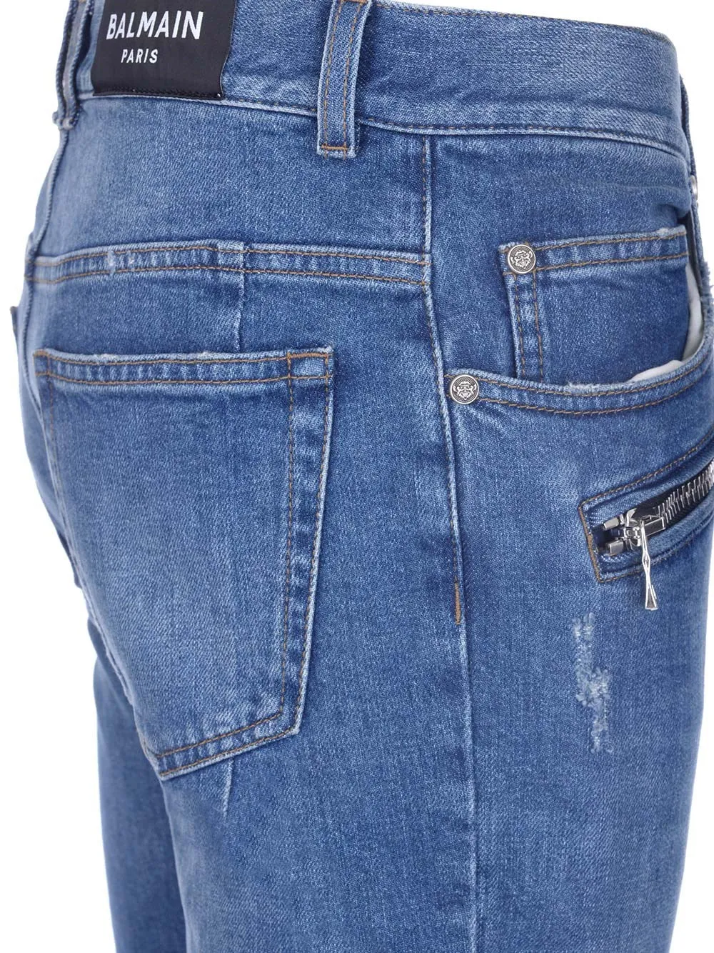 Balmain Biker Distressed Skinny Jeans