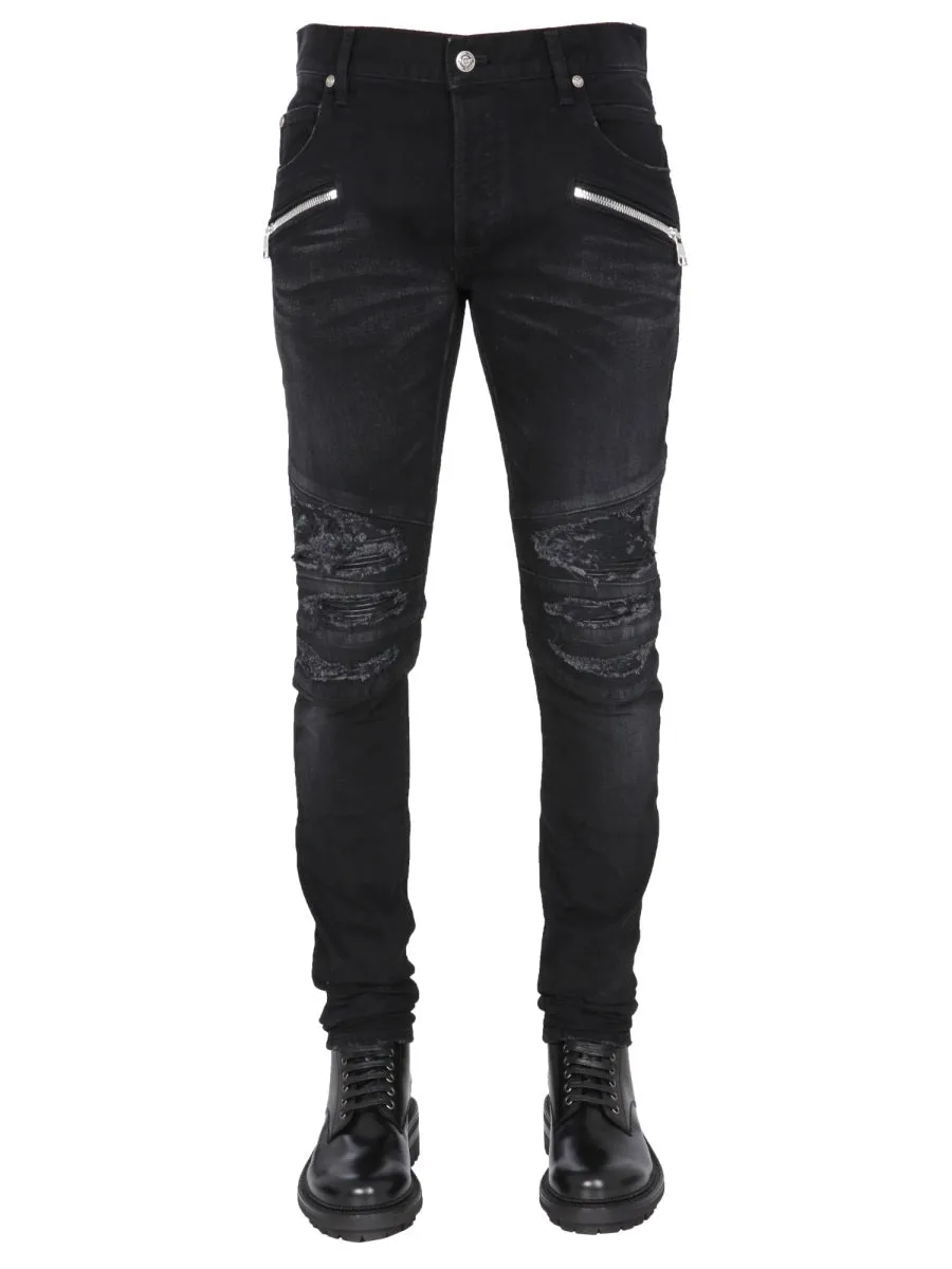 Balmain Distressed Slim-Fit Jeans
