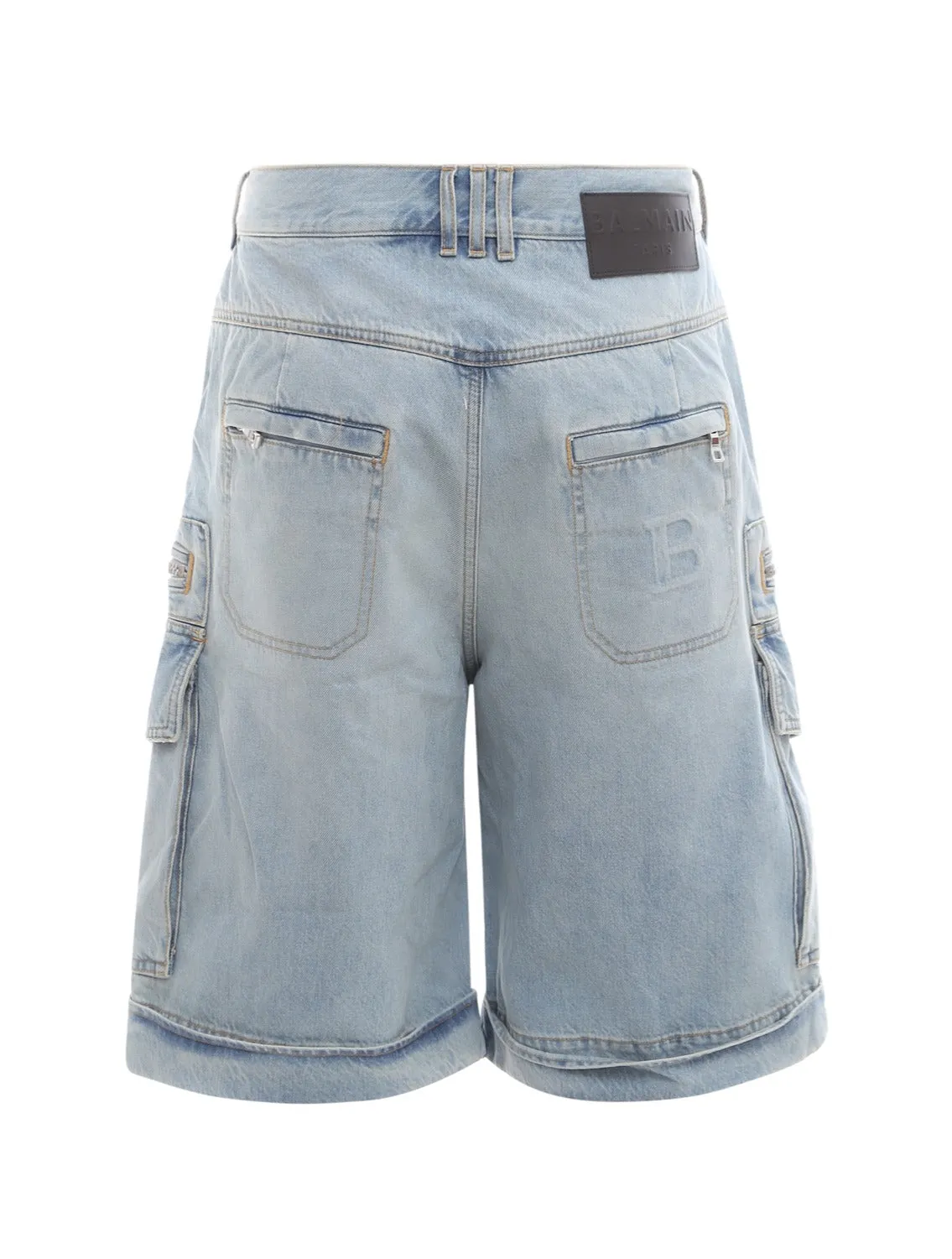 Balmain Logo Detailed Bermuda Cargo Denim Shorts