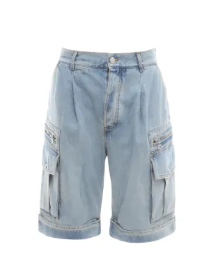 Balmain Logo Detailed Bermuda Cargo Denim Shorts