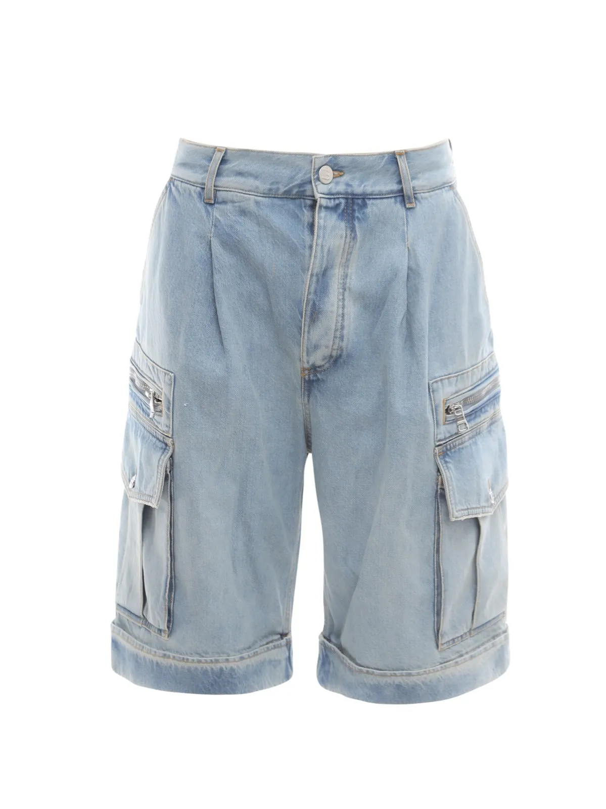 Balmain Logo Detailed Bermuda Cargo Denim Shorts