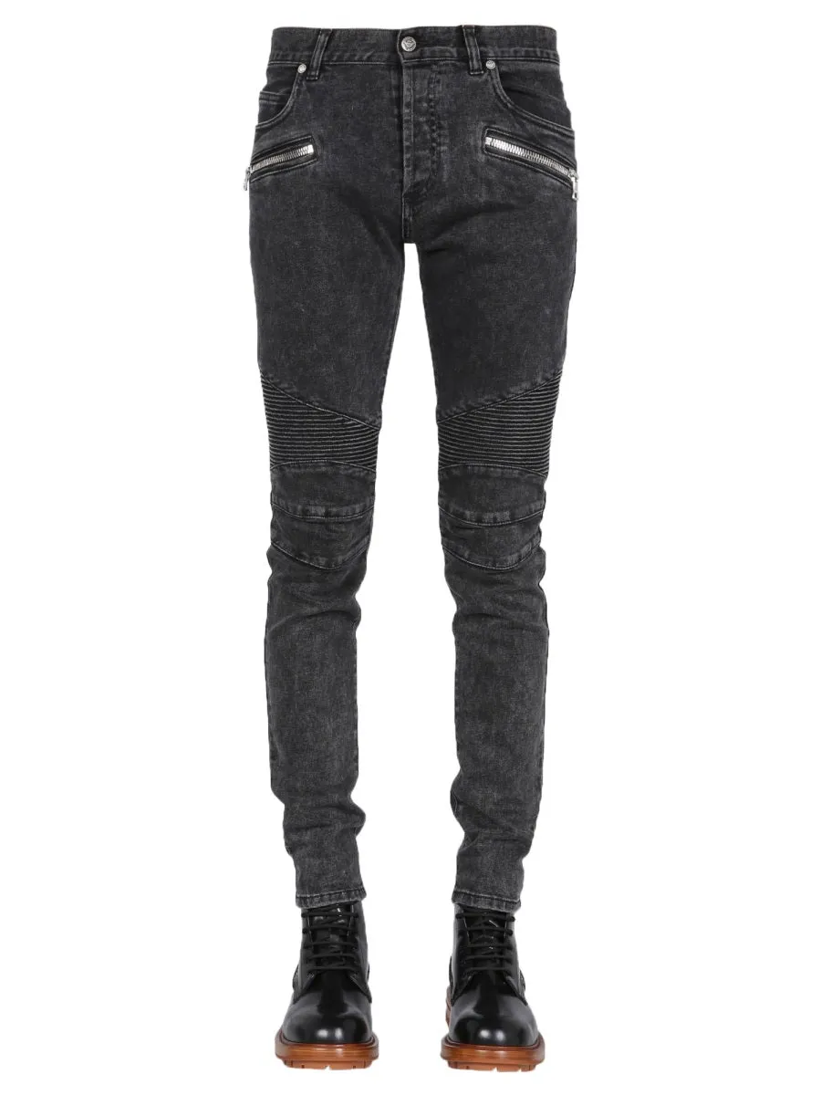 Balmain Ribbed-Knee Skinny Jeans