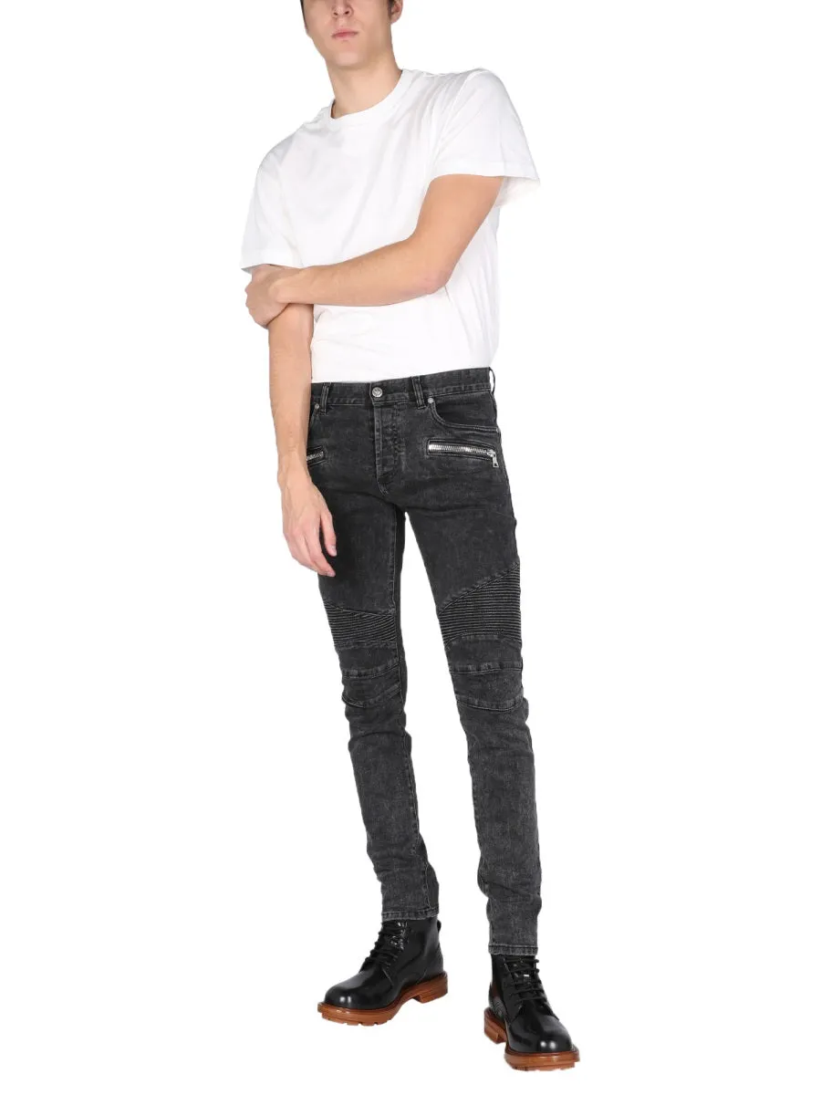 Balmain Ribbed-Knee Skinny Jeans