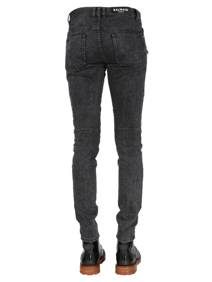 Balmain Ribbed-Knee Skinny Jeans
