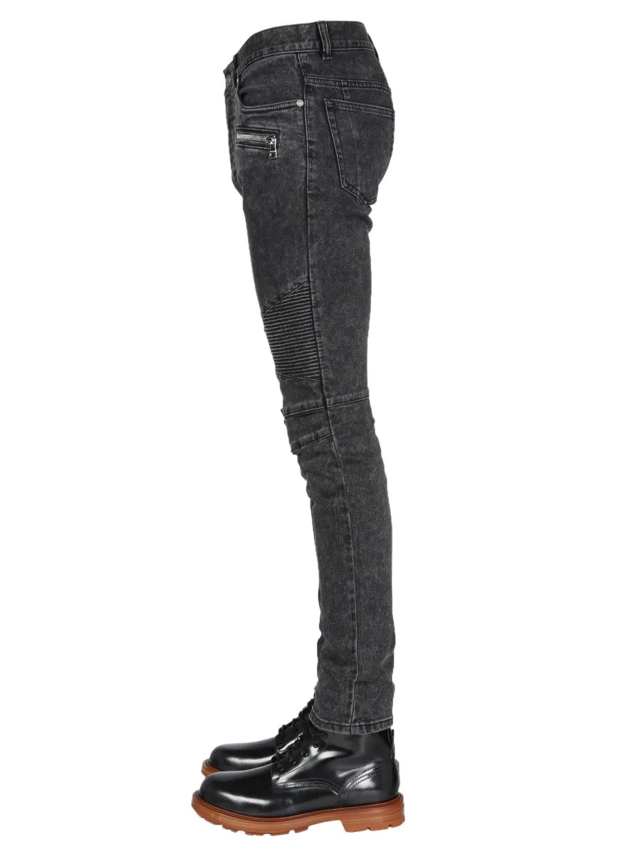 Balmain Ribbed-Knee Skinny Jeans