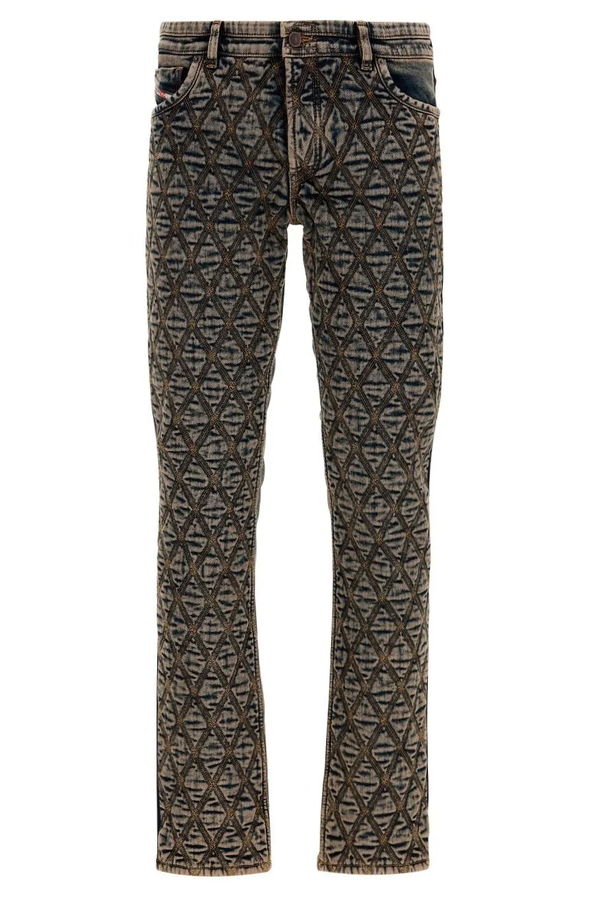 Diesel Quilted Diamond Pattern Straight-Leg Jeans