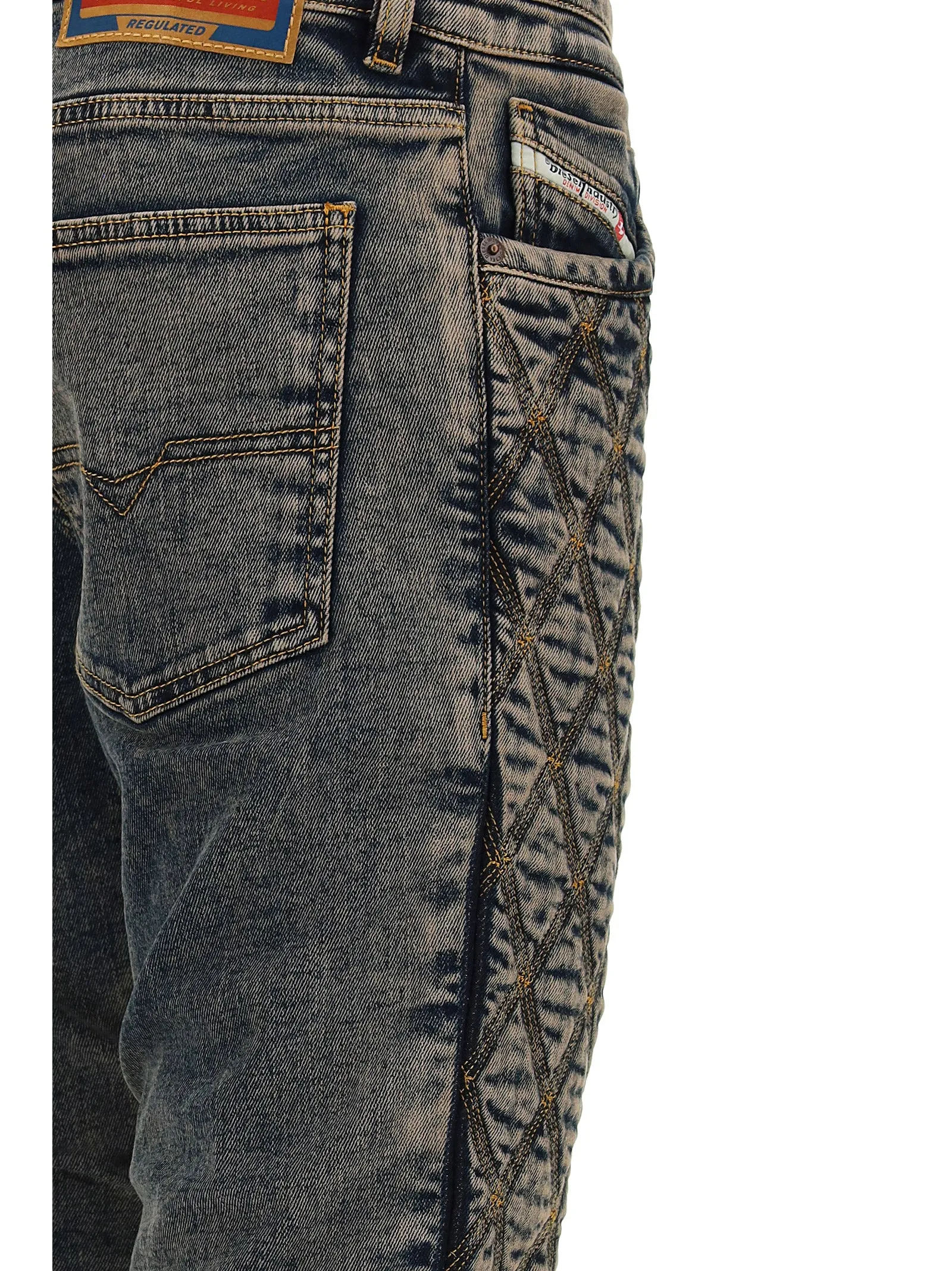 Diesel Quilted Diamond Pattern Straight-Leg Jeans