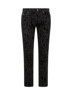 Dolce & Gabbana Leopard Printed Slim Fit Denim Jeans