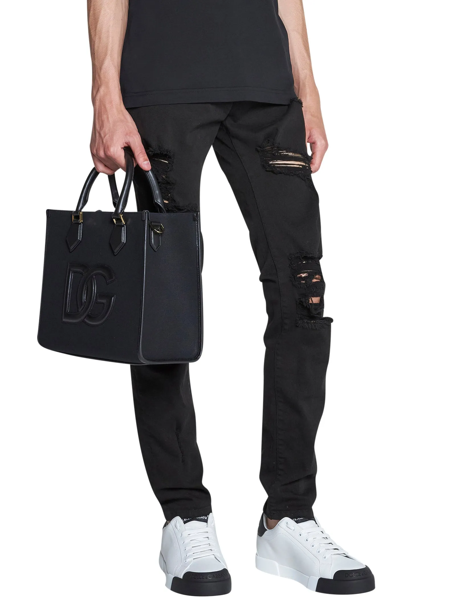 Dolce & Gabbana Logo Plaque Ripped Skinny Jeans