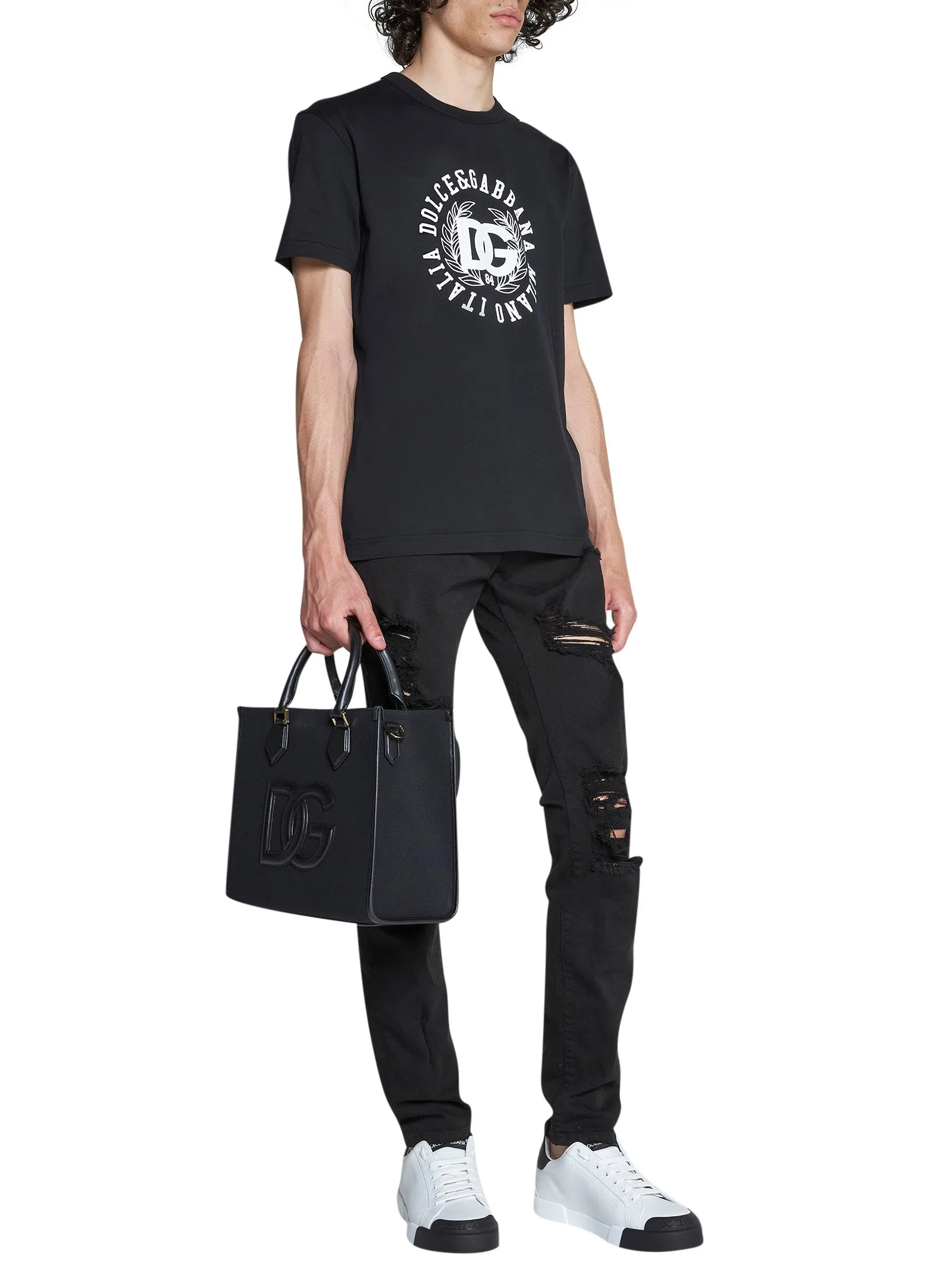 Dolce & Gabbana Logo Plaque Ripped Skinny Jeans