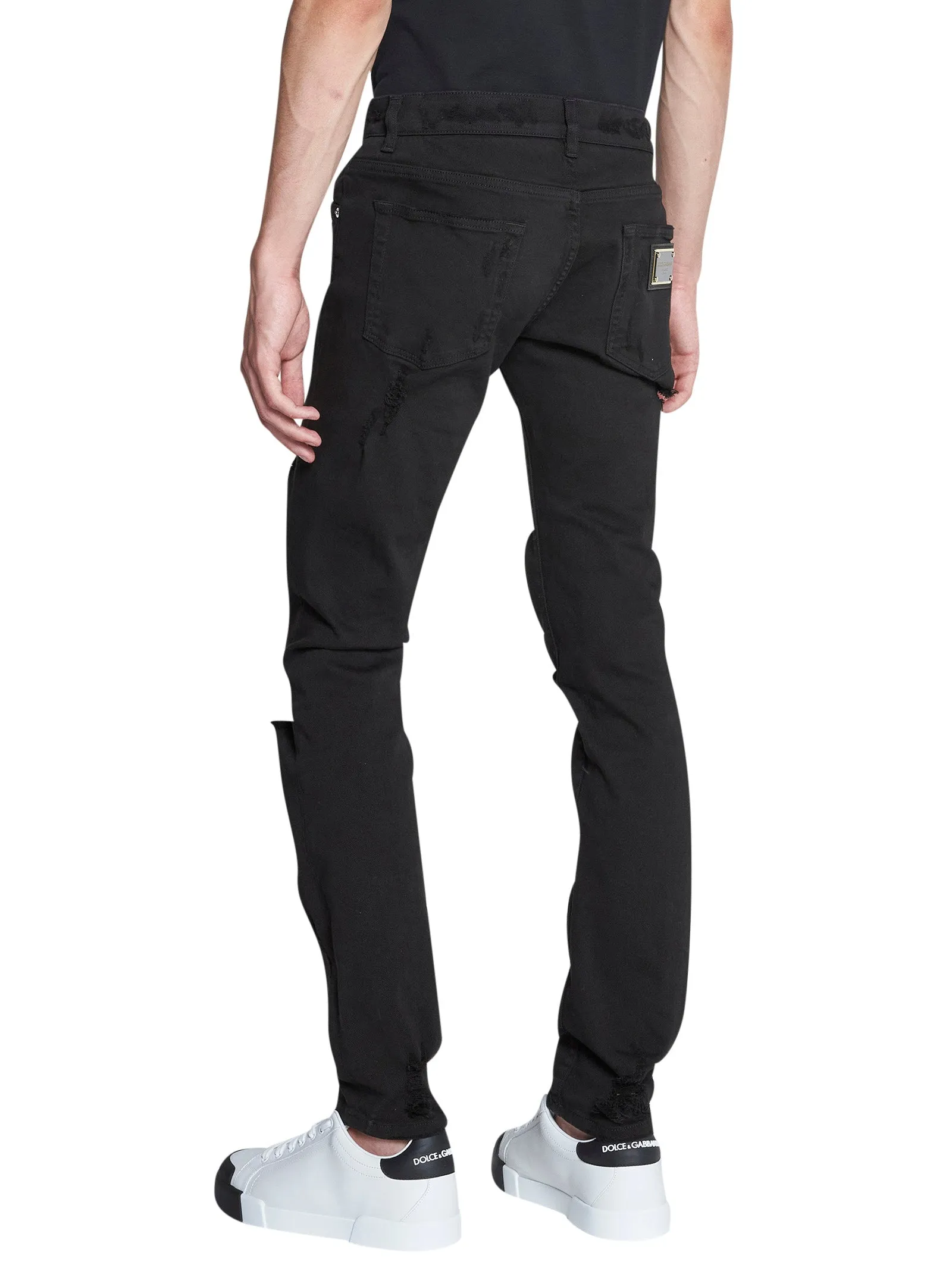 Dolce & Gabbana Logo Plaque Ripped Skinny Jeans