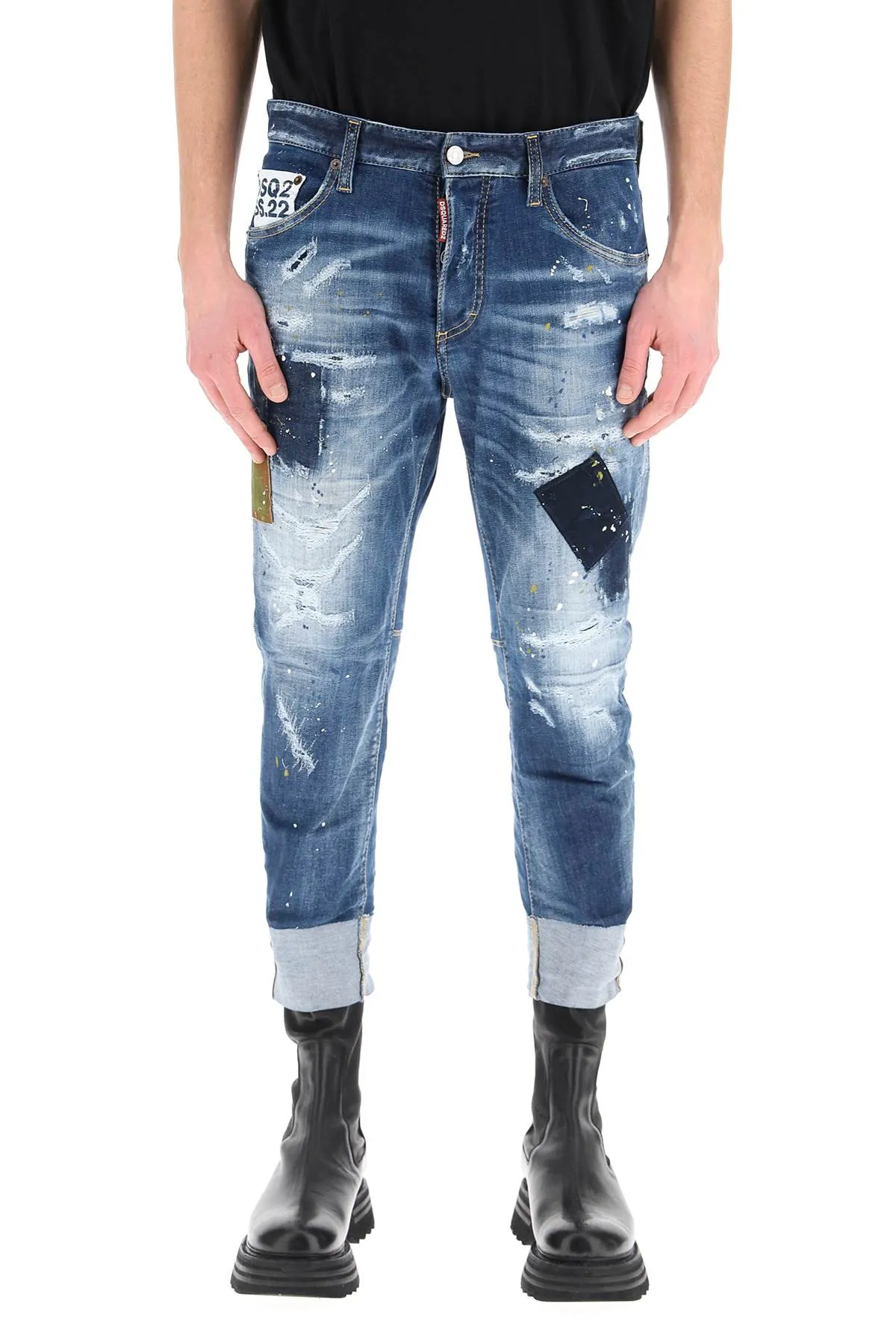 Dsquared2 Distressed Effect Logo Detailed Cropped Jeans