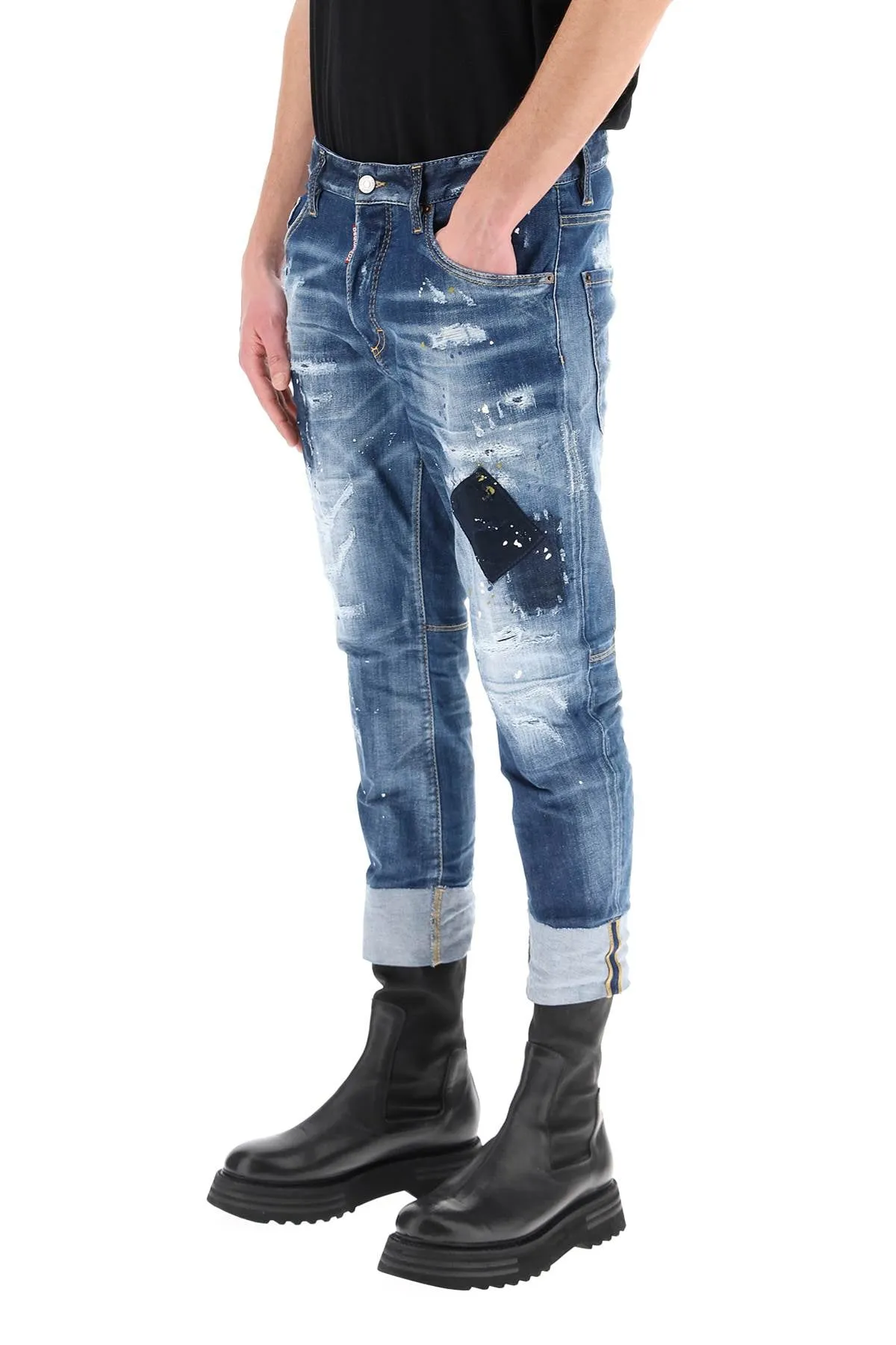 Dsquared2 Distressed Effect Logo Detailed Cropped Jeans