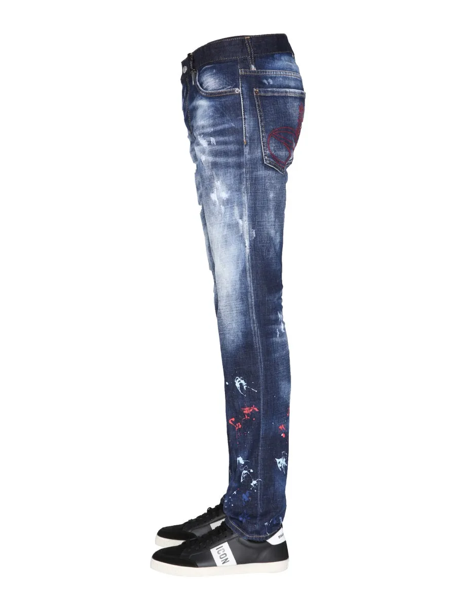 Dsquared2 Distressed Paint-Detalied Jeans