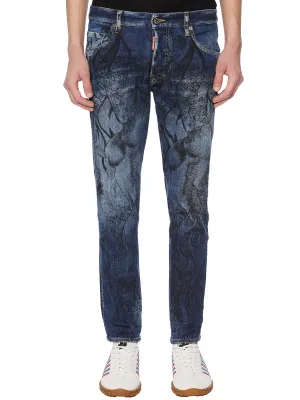Dsquared2 Graphic Print Bleached Skinny Jeans