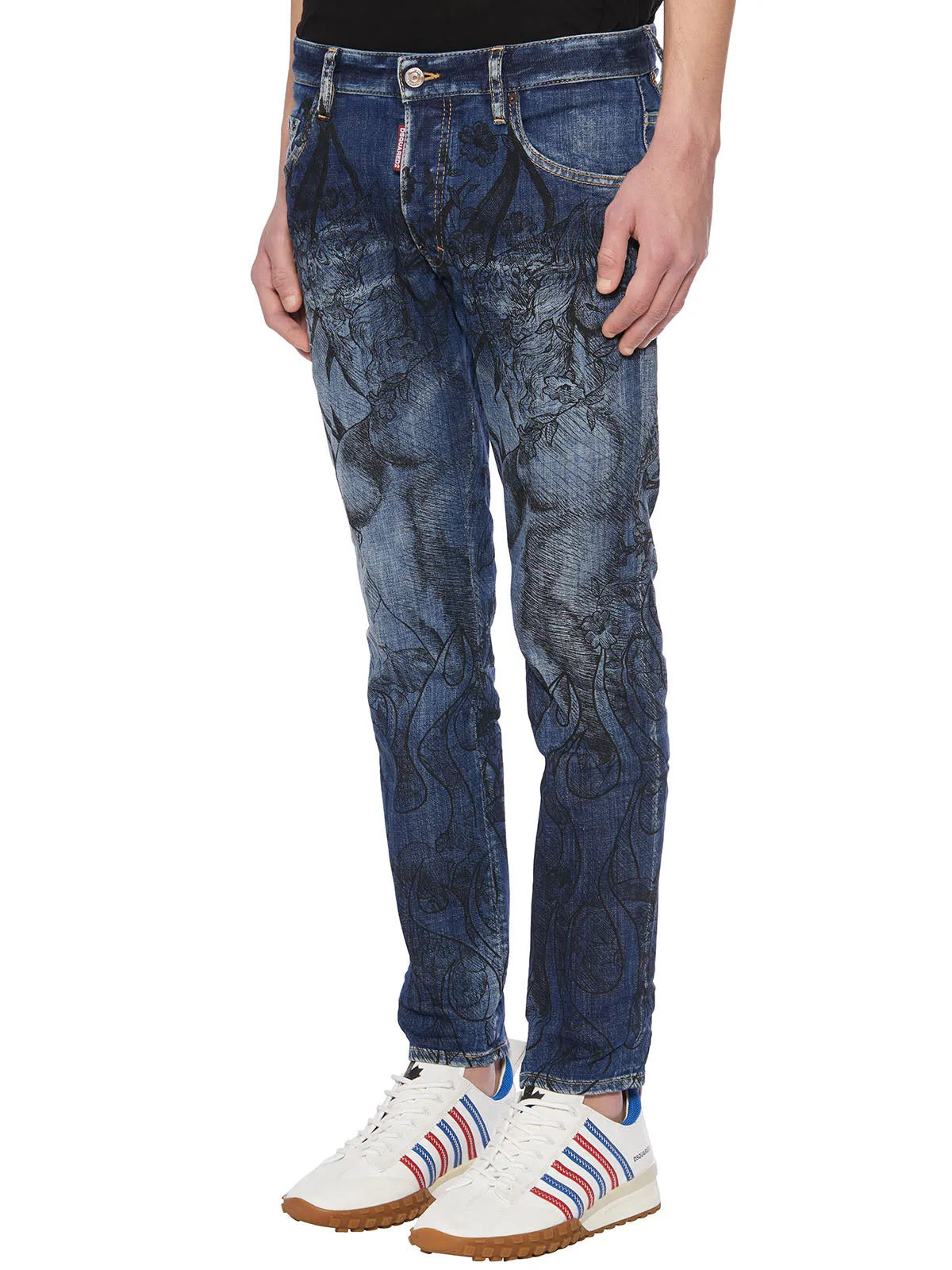 Dsquared2 Graphic Print Bleached Skinny Jeans