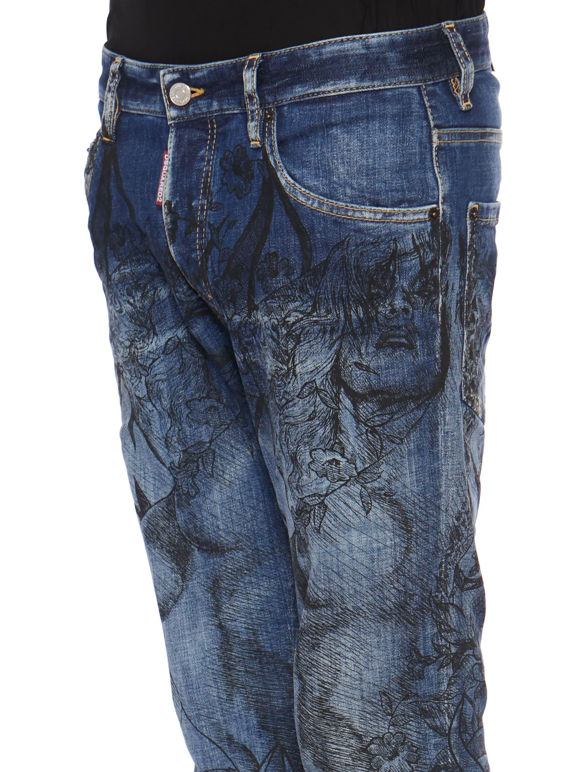 Dsquared2 Graphic Print Bleached Skinny Jeans