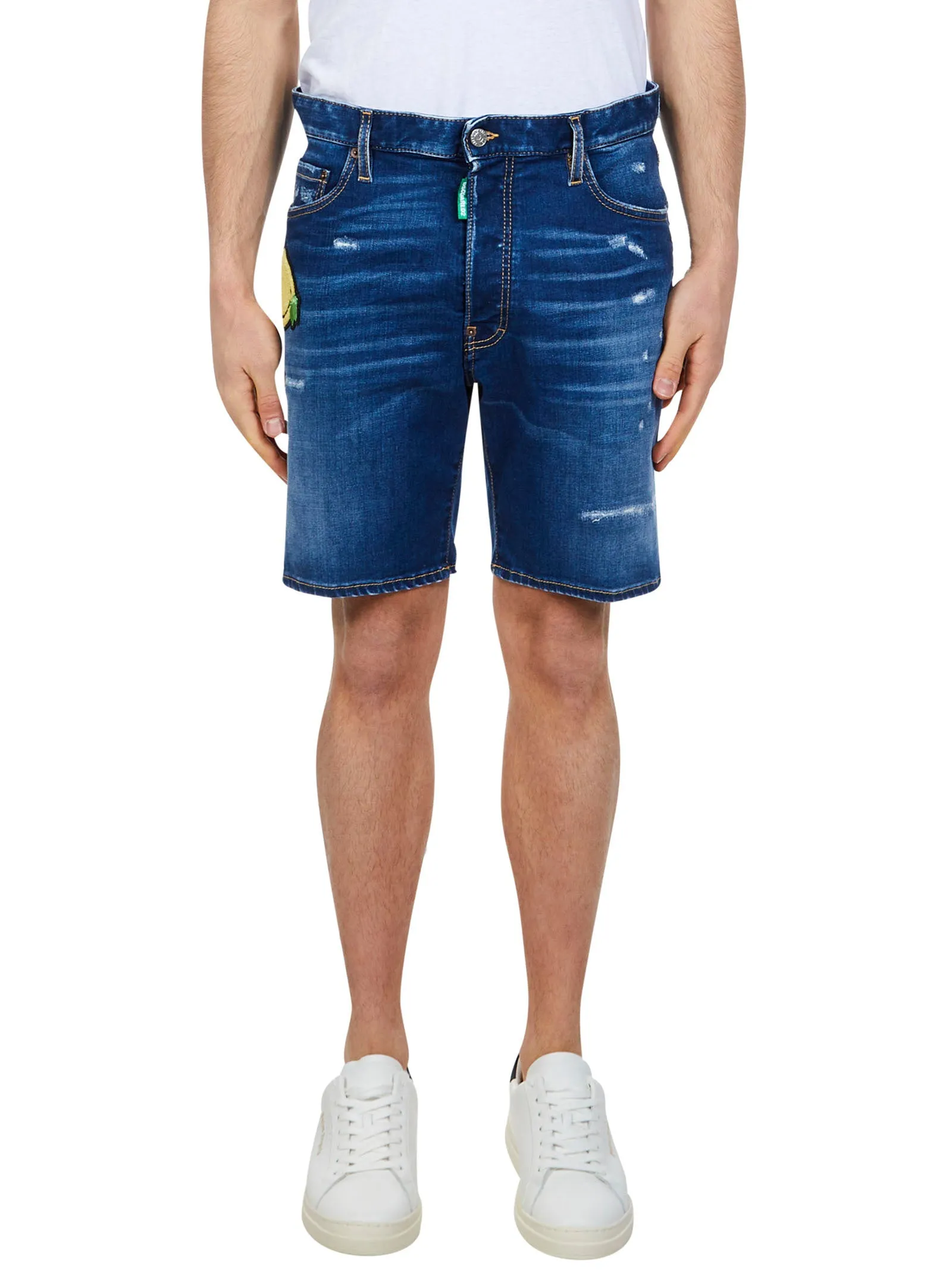 Dsquared2 Smiley Patch Ripped Denim Shorts