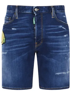 Dsquared2 Smiley Patch Ripped Denim Shorts