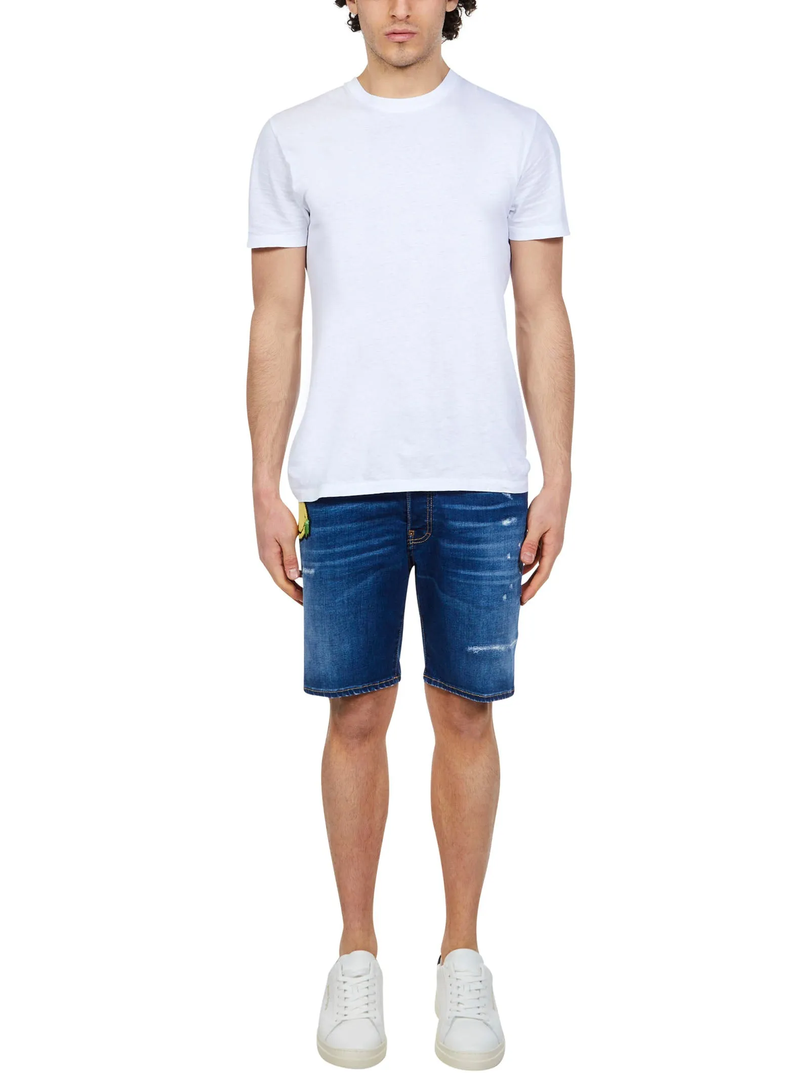 Dsquared2 Smiley Patch Ripped Denim Shorts