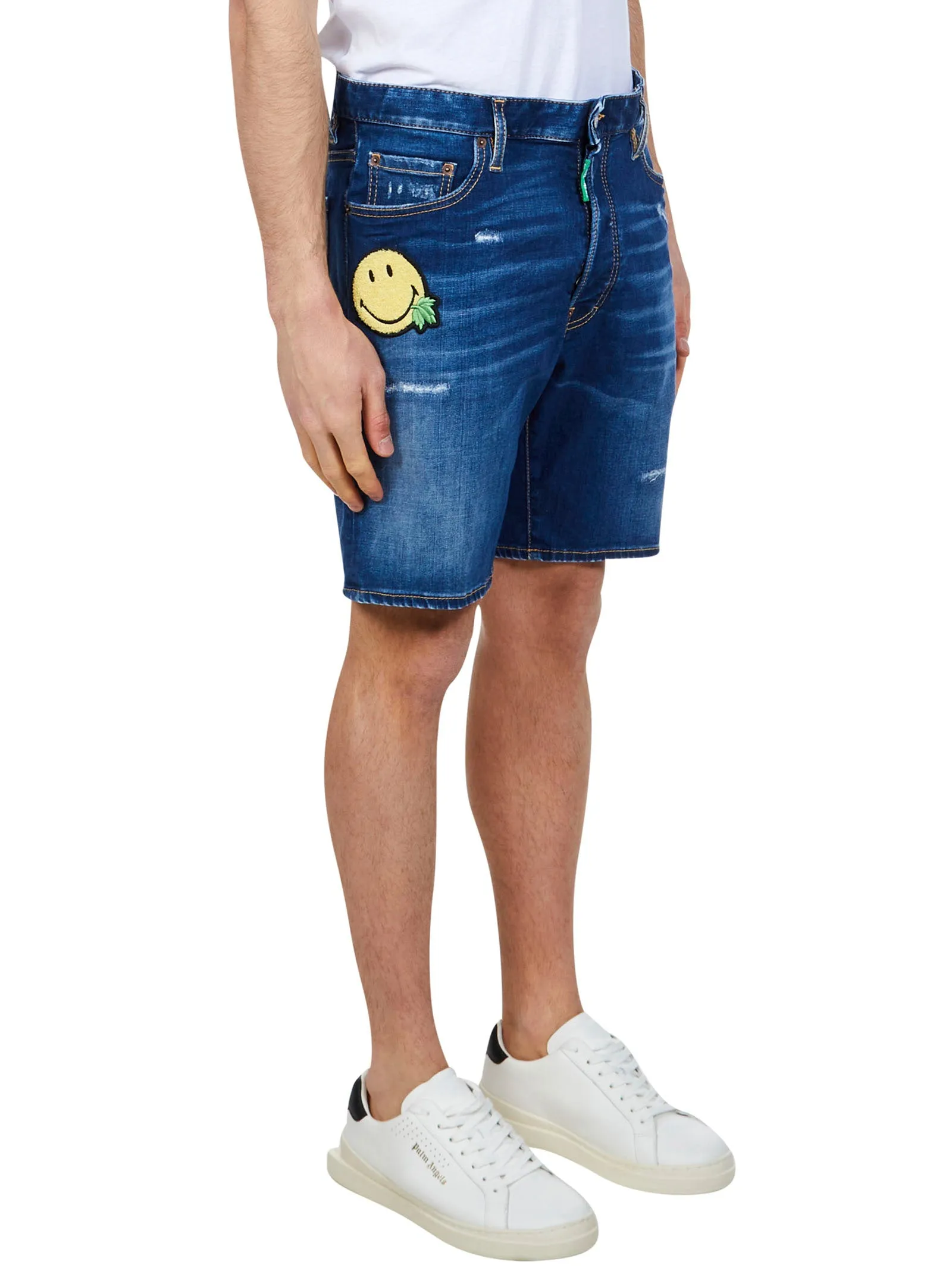 Dsquared2 Smiley Patch Ripped Denim Shorts