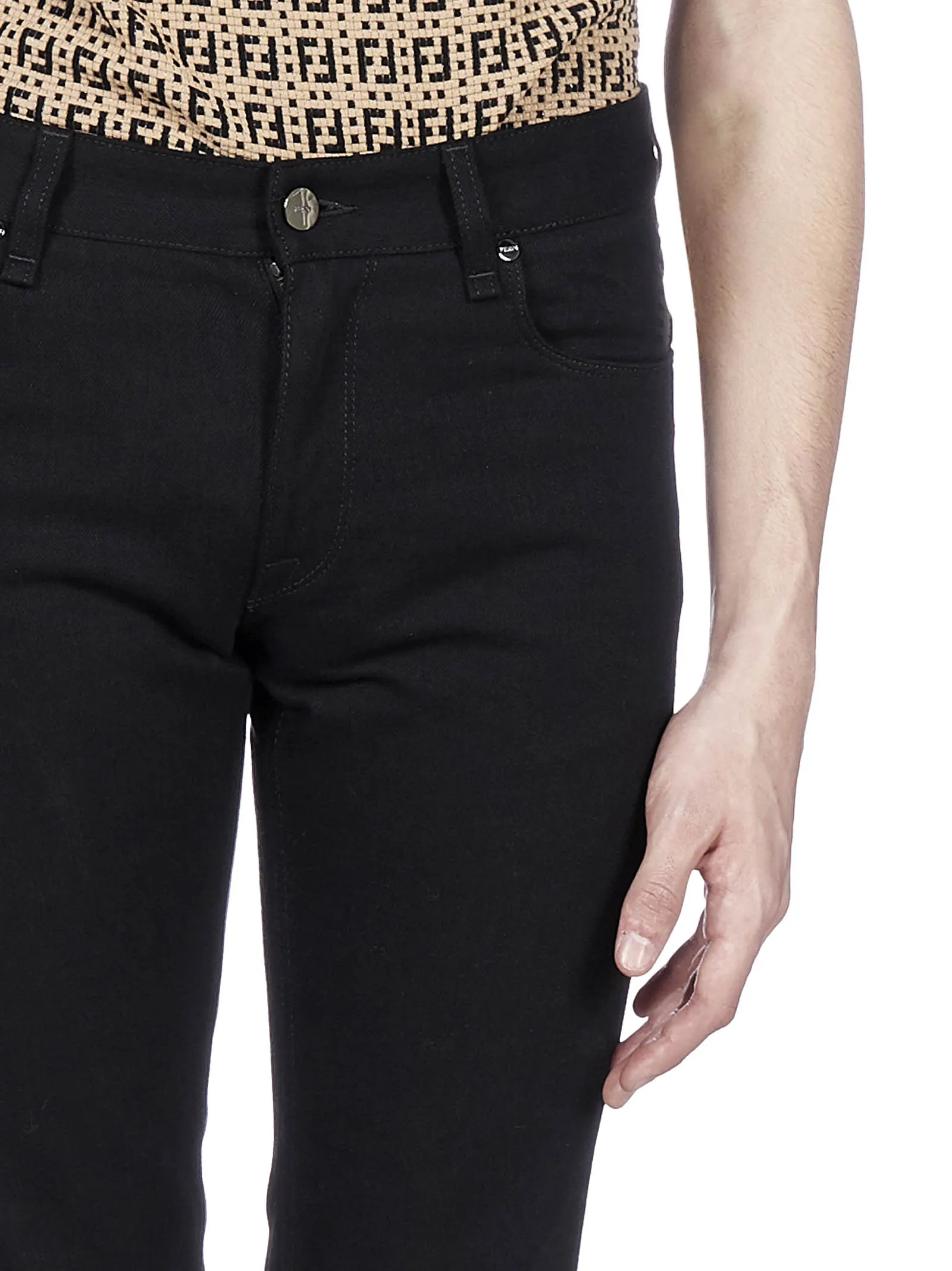 Fendi FF Embroidered Pocket Slim-Fit Jeans