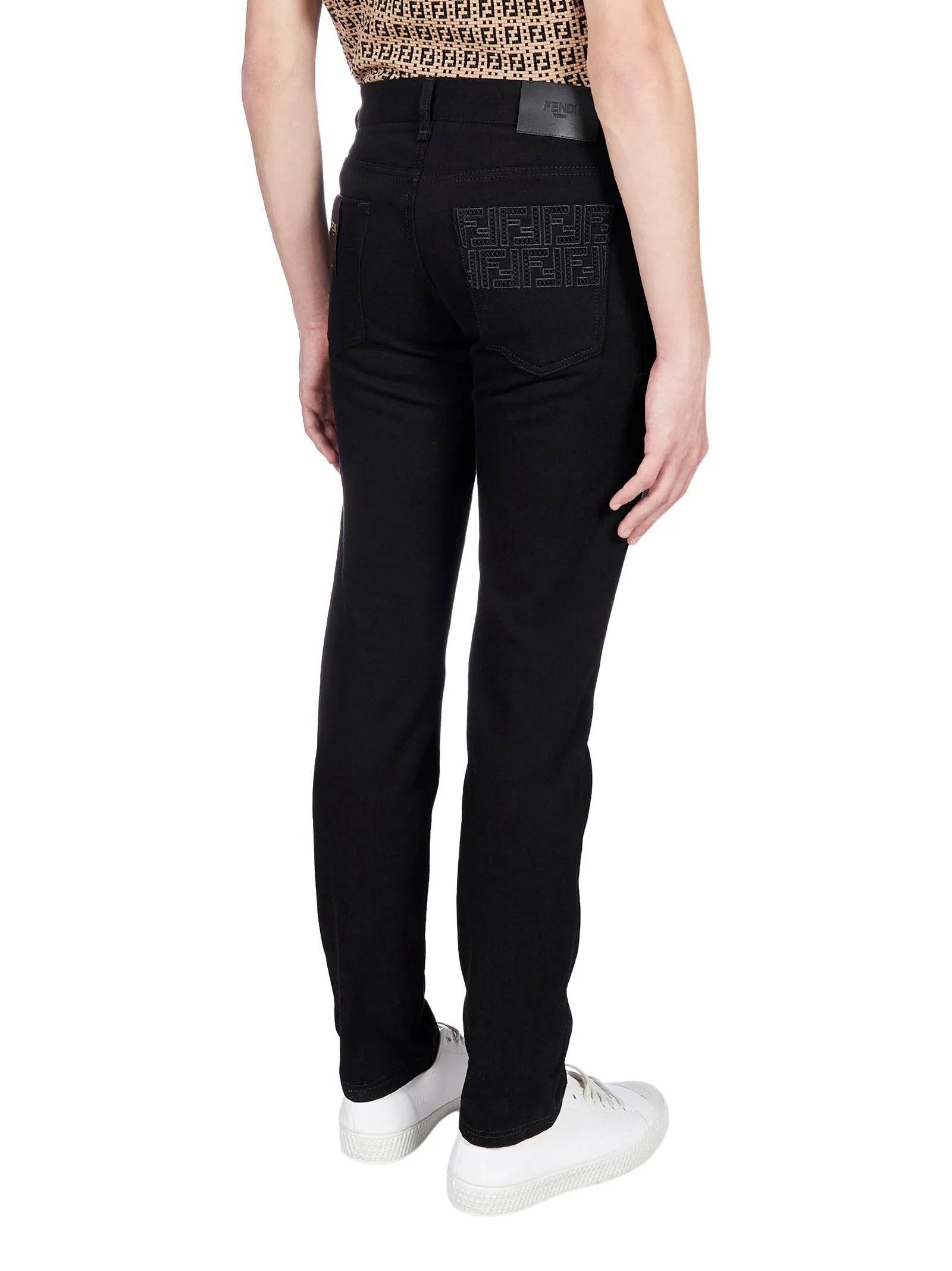 Fendi FF Embroidered Pocket Slim-Fit Jeans