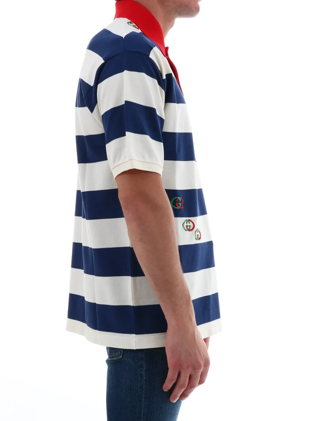 Gucci Embroidered Striped Polo Shirt