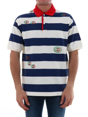 Gucci Embroidered Striped Polo Shirt