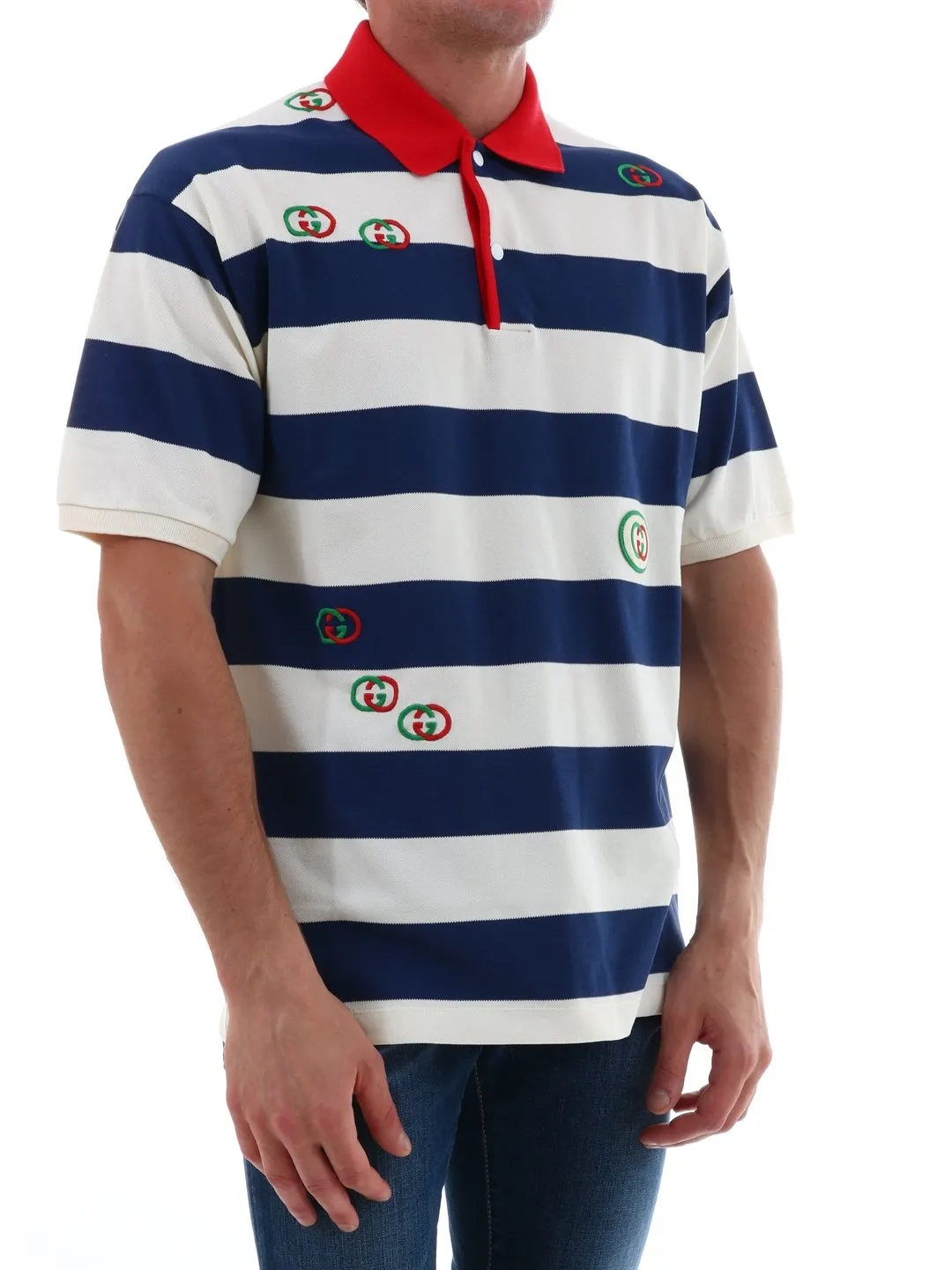 Gucci Embroidered Striped Polo Shirt
