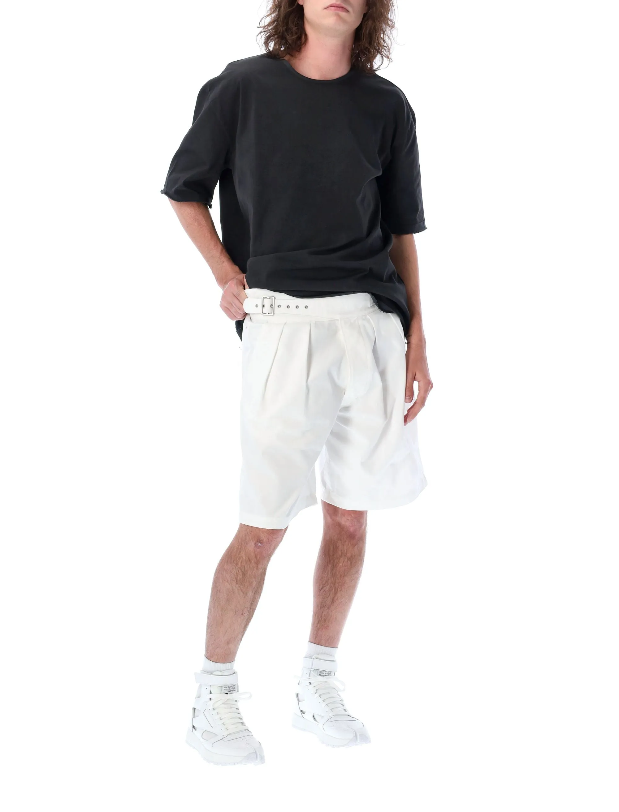 Maison Margiela Pleated Knee-Length Buckled Shorts