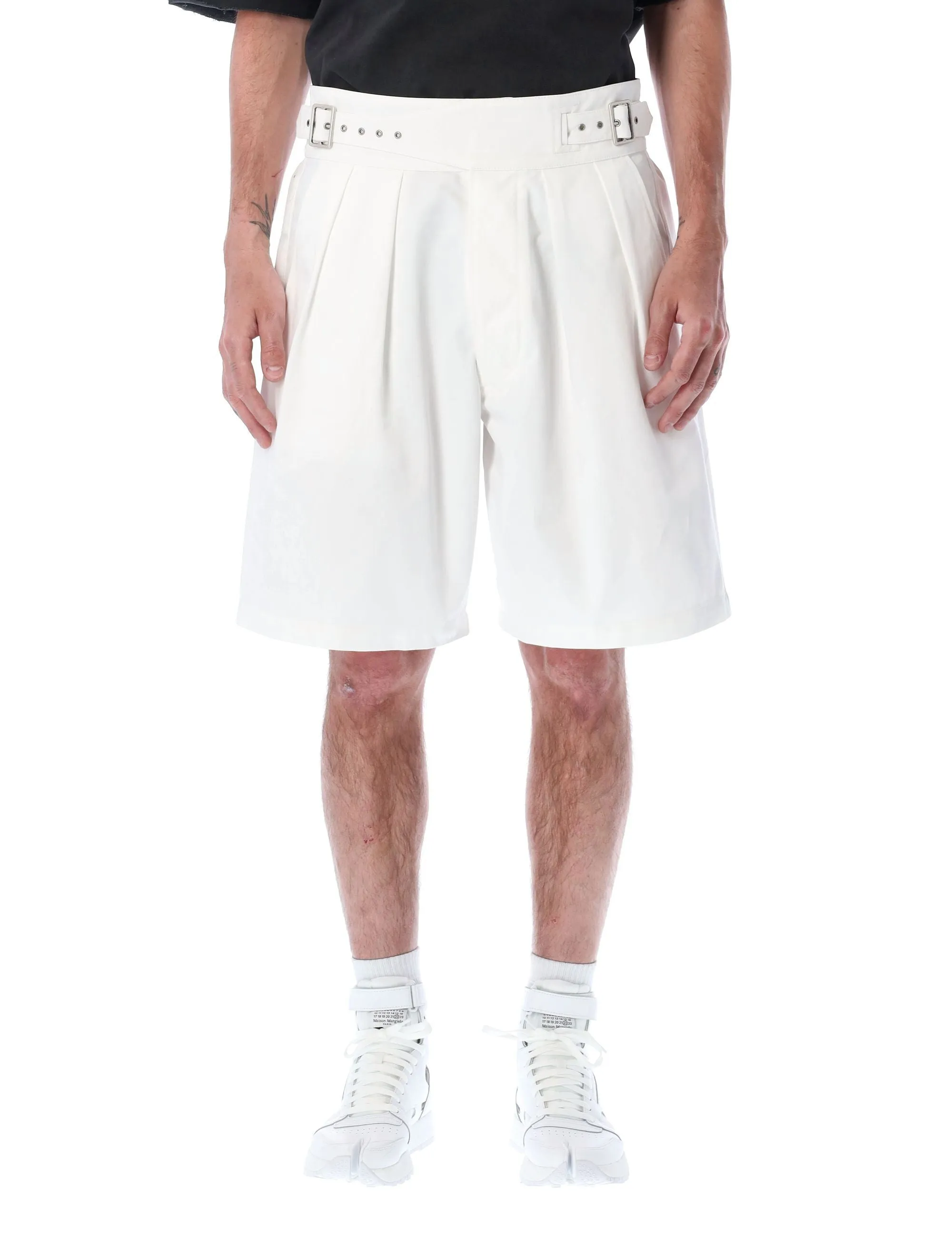 Maison Margiela Pleated Knee-Length Buckled Shorts