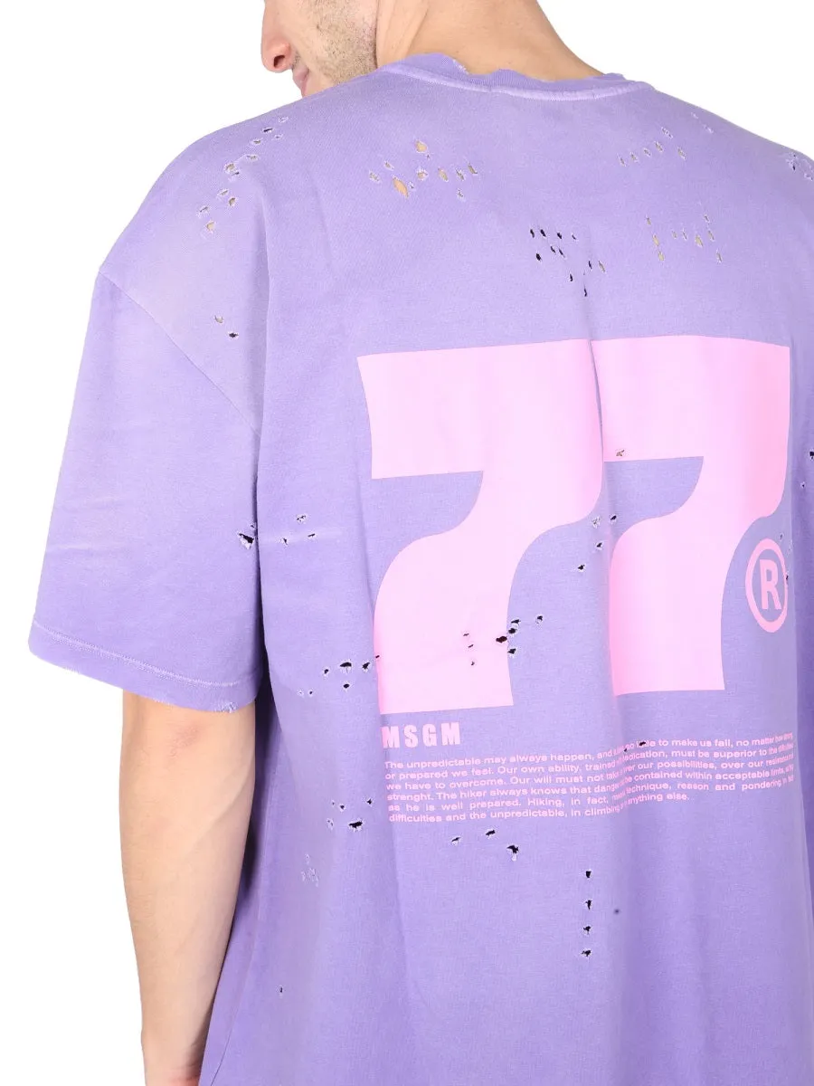 MSGM Distressed Crewneck T-Shirt