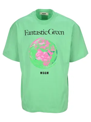 MSGM Fantastic Green Printed T-Shirt