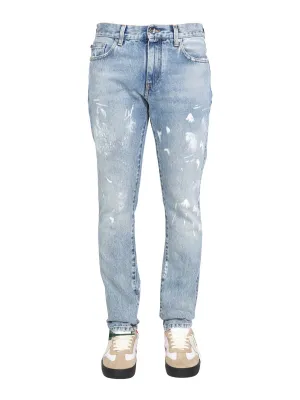 Off-White Distressed Straight Leg Jeans
