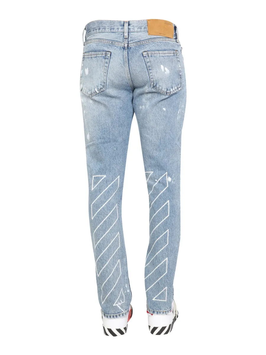 Off-White Distressed Straight Leg Jeans