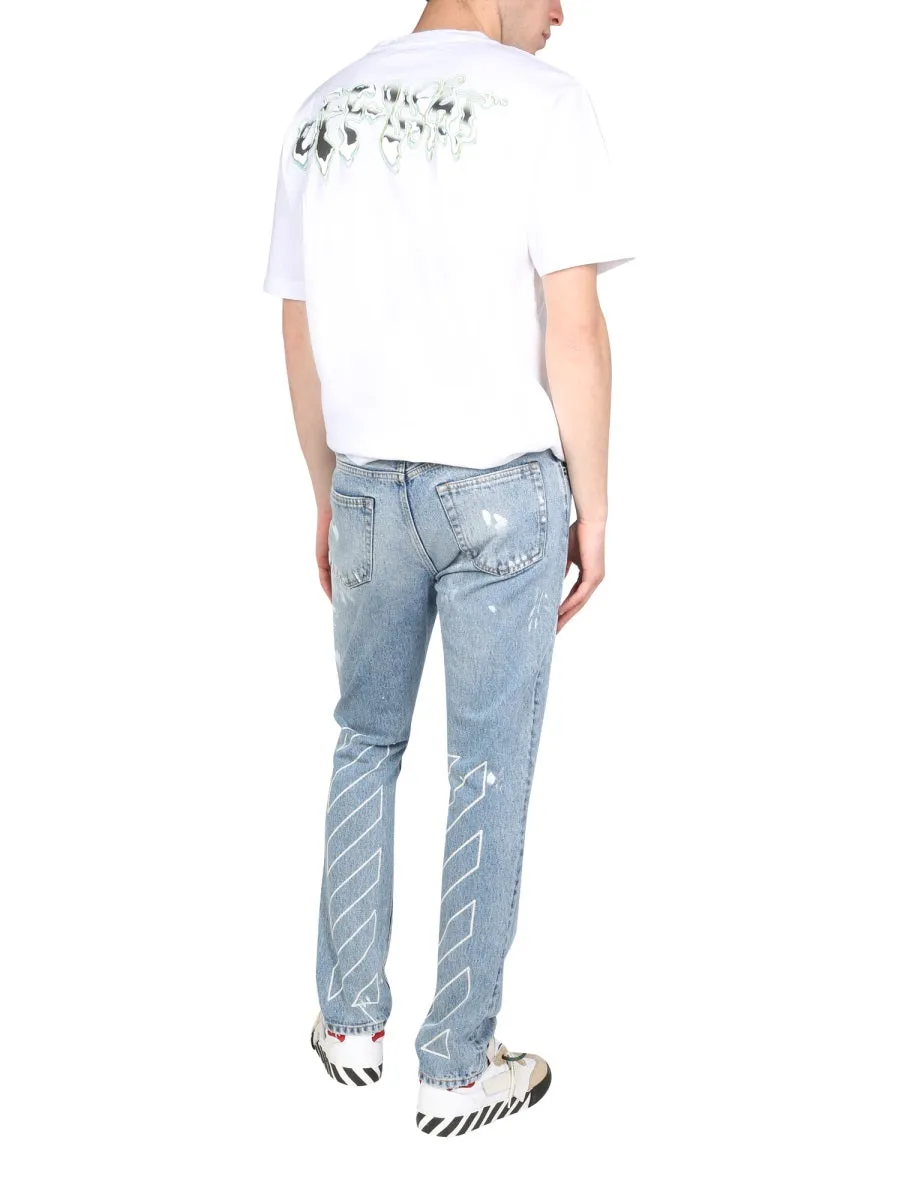 Off-White Distressed Straight Leg Jeans