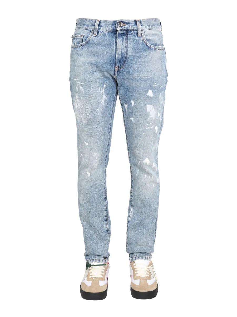 Off-White Distressed Straight Leg Jeans