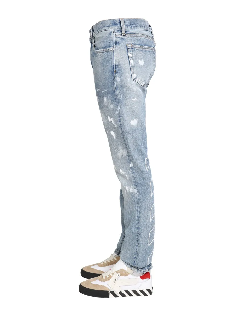 Off-White Distressed Straight Leg Jeans