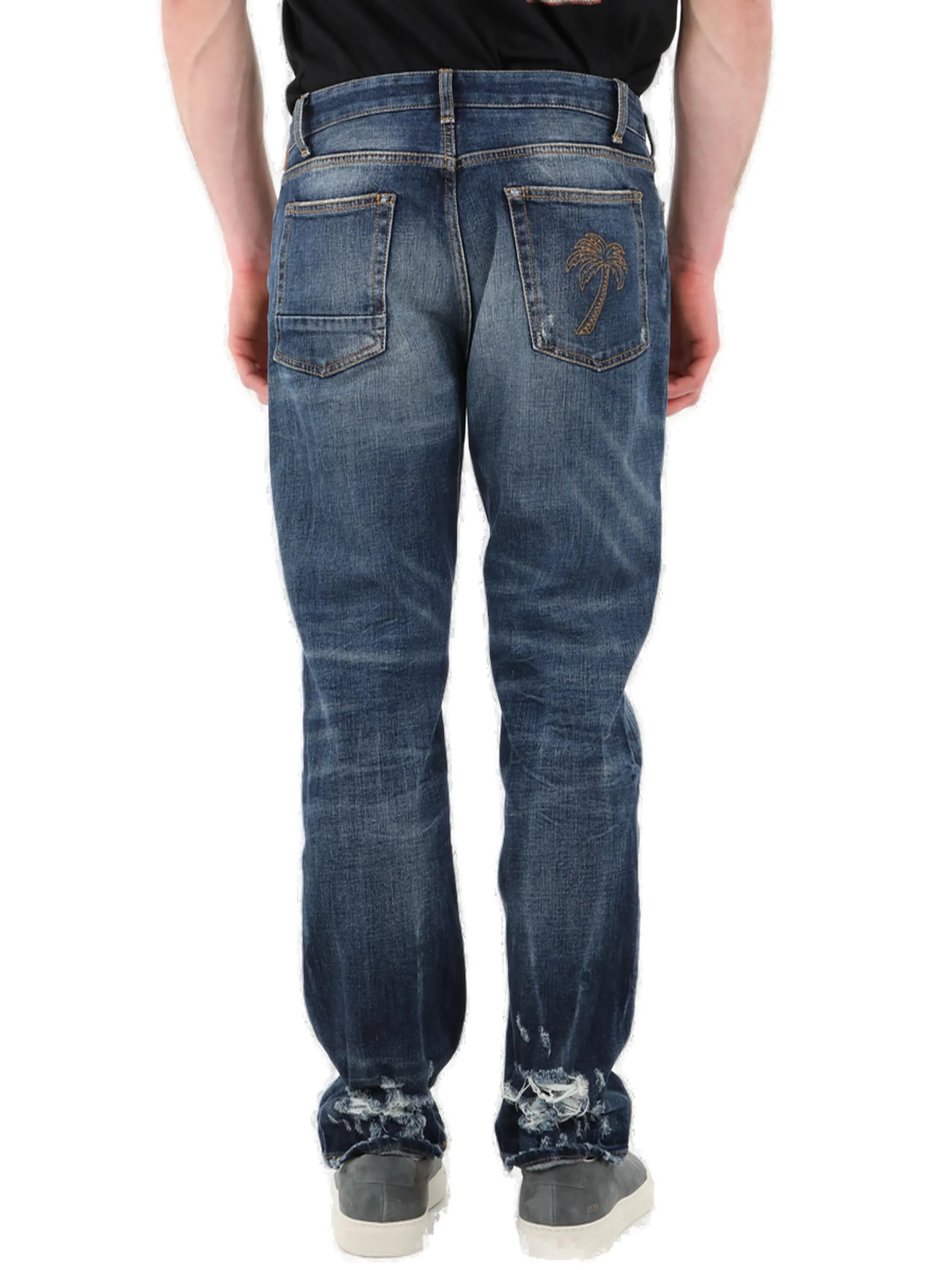 Palm Angels Logo Patch Distressed Effect Jeans