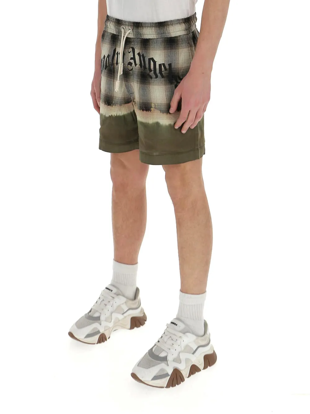 Palm Angels Logo Print Checked Shorts