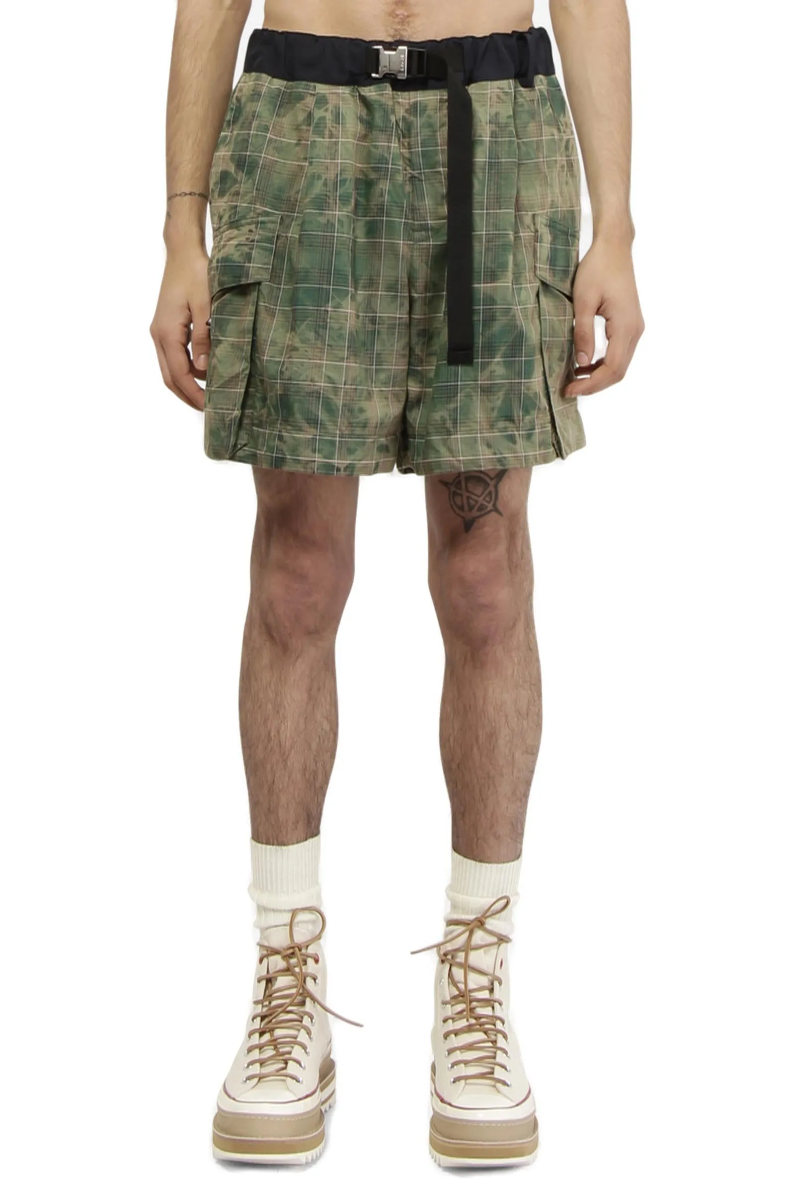 Sacai Belted Waist Checked Shorts