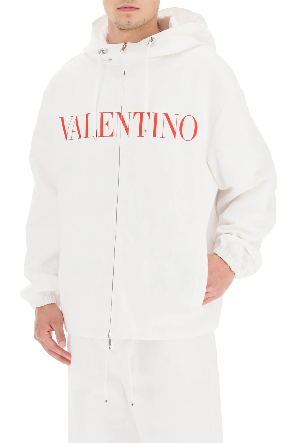 Valentino Logo Print Hooded Jacket
