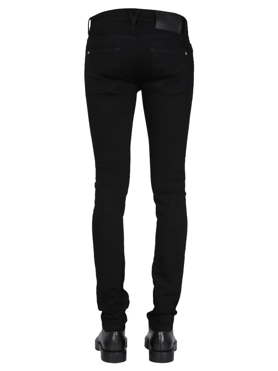Versace Logo Patch Buttoned Skinny Jeans