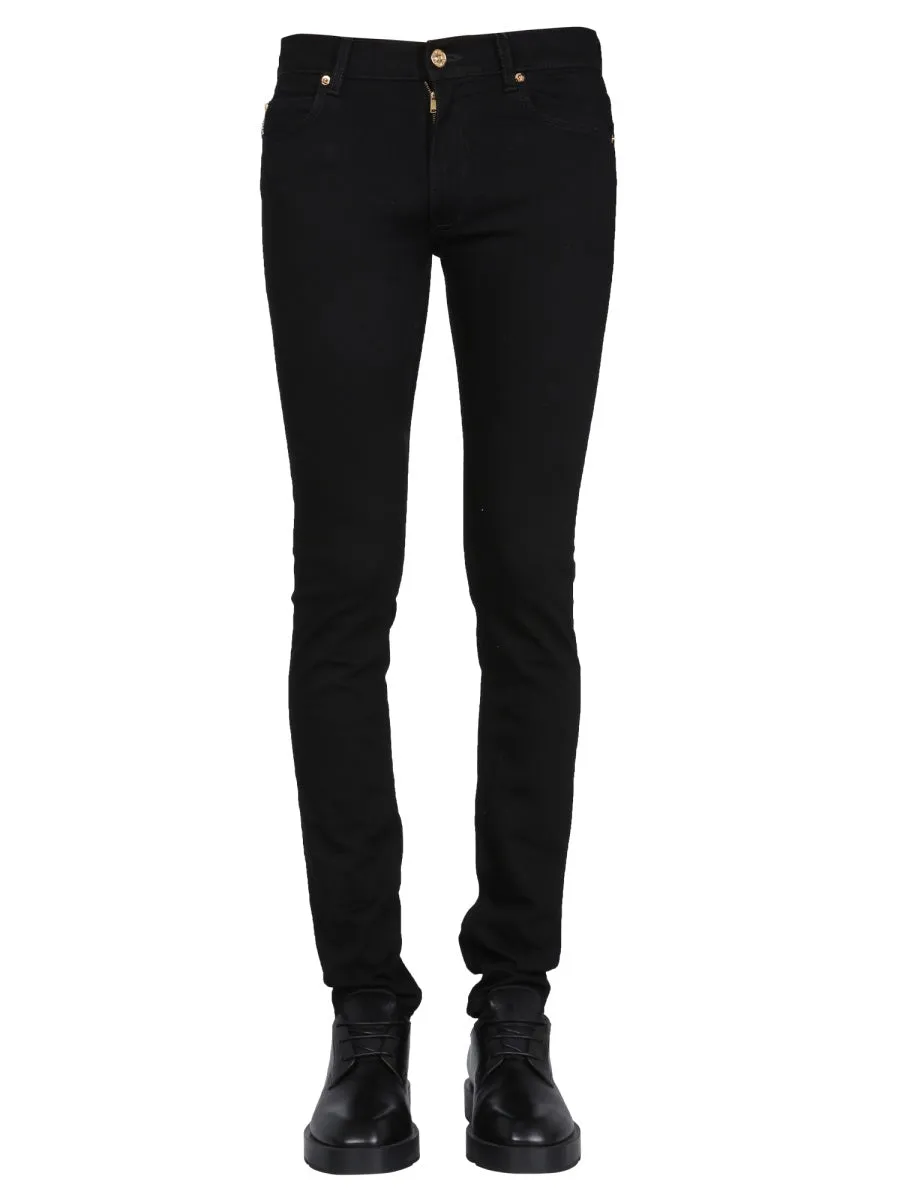 Versace Logo Patch Buttoned Skinny Jeans