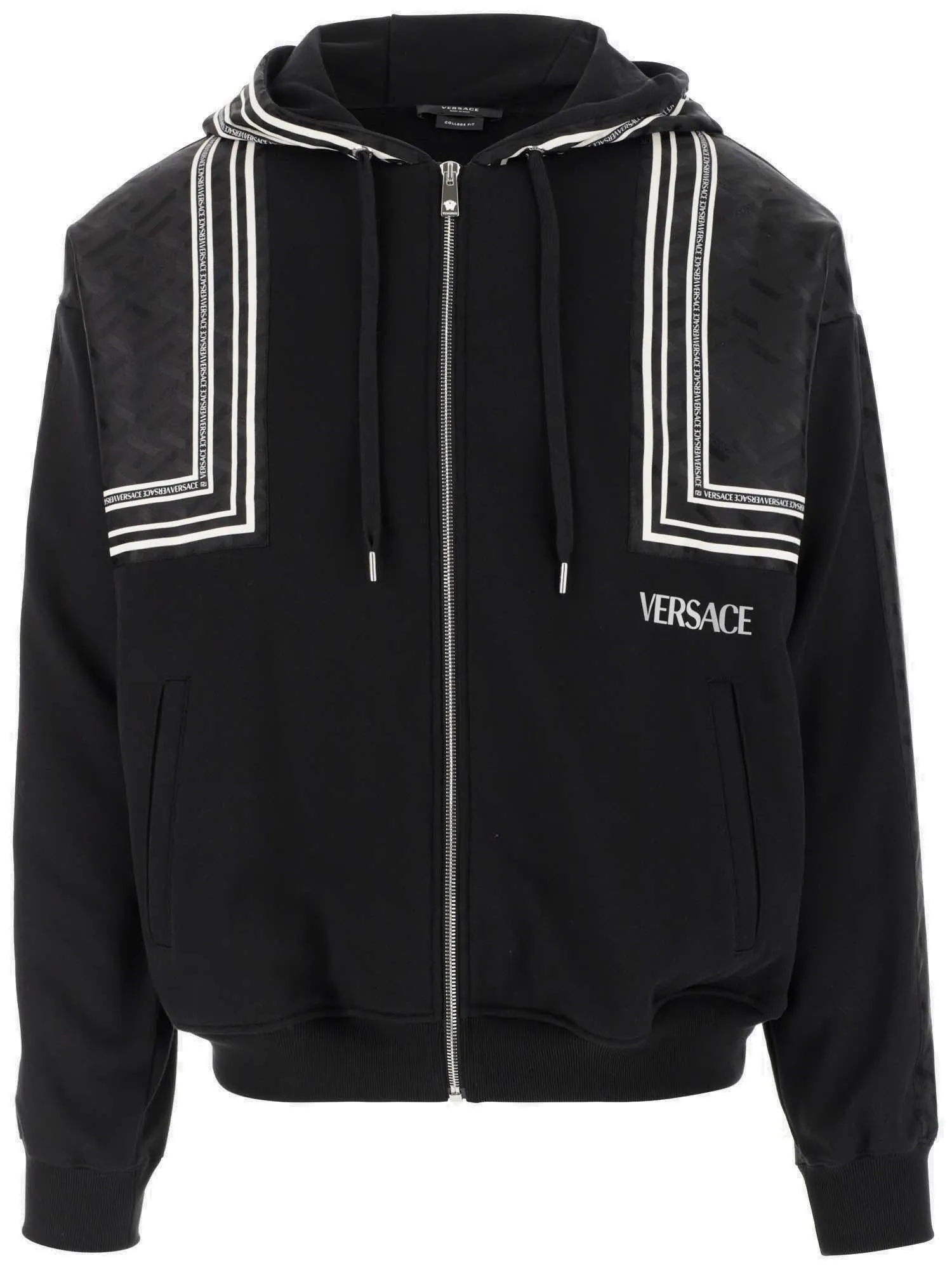 Versace Logo Printed Panelled Zipped Jacket