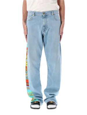 Versace Royal Rebellion Pattern Detailed Straight Leg Jeans